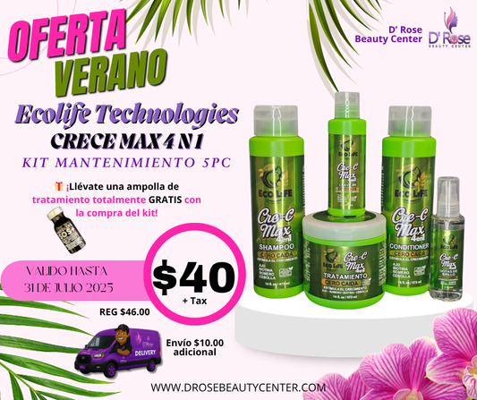 🌿 ECOLIFE TECHNOLOGIES Cre-C Max 4 en 1 – Kit Mantenimiento Capilar 5 Piezas