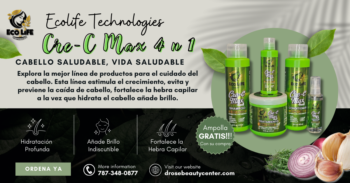 💚 Ecolife Technologies Cre-C Max 4 en 1 Gotero Anticaída 4 oz (ETCM4N1GA) – Estimula el Crecimiento y Fortalece el Cabello