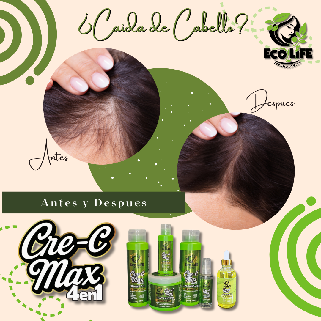 💚 Ecolife Technologies Cre-C Max 4 en 1 Gotero Anticaída 4 oz (ETCM4N1GA) – Estimula el Crecimiento y Fortalece el Cabello