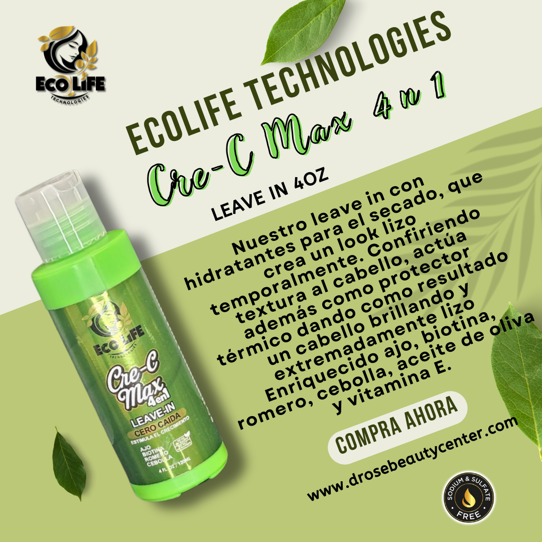 🌿 ECOLIFE TECHNOLOGIES Cre-C Max 4 en 1 – Kit Mantenimiento Capilar 5 Piezas