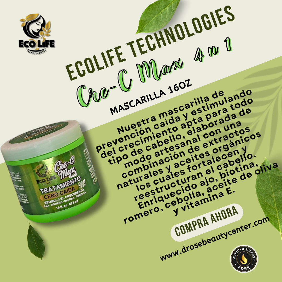 🌿 ECOLIFE TECHNOLOGIES Cre-C Max 4 en 1 – Kit Mantenimiento Capilar 5 Piezas