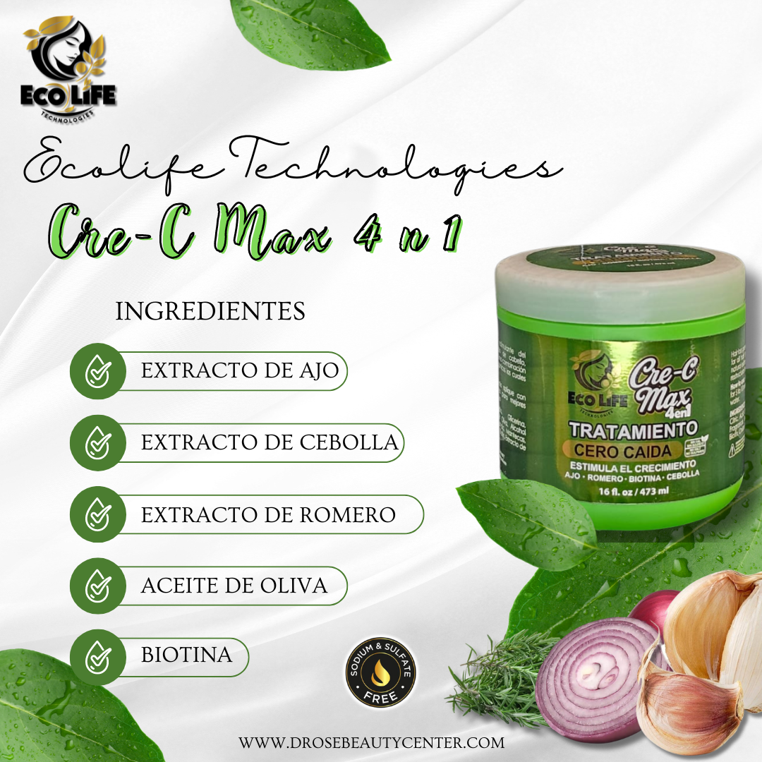 🌿 ECOLIFE TECHNOLOGIES Cre-C Max 4 en 1 Mascarilla Capilar | 1.5 oz (Cero Caída – Estimula el Crecimiento)