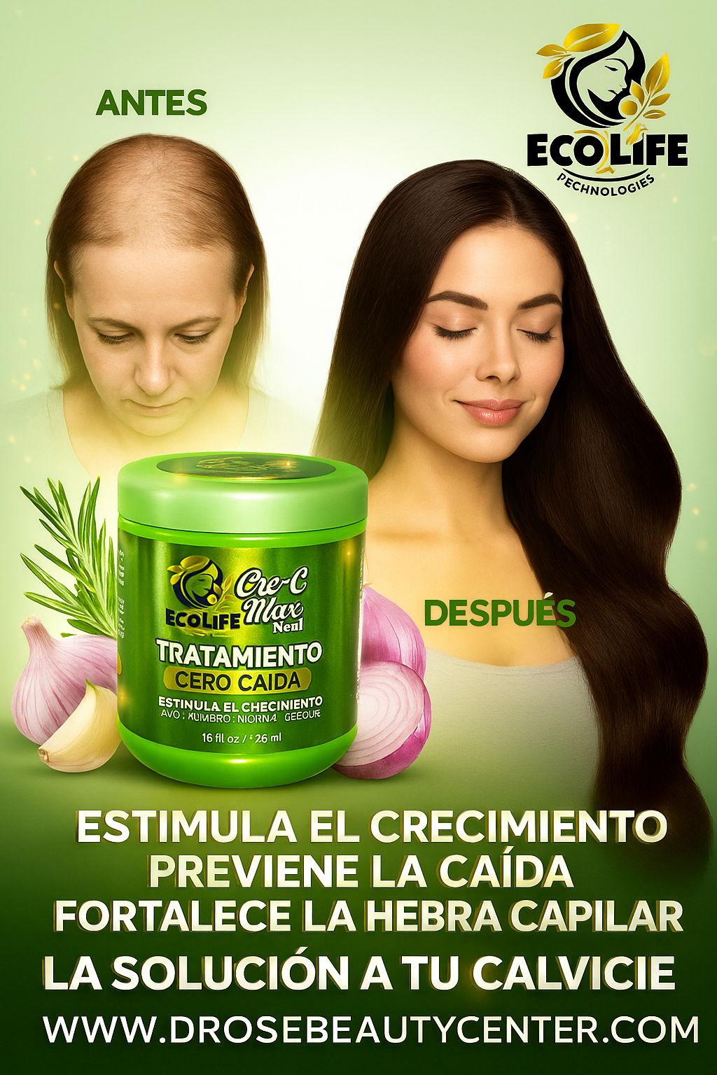 🌿 ECOLIFE TECHNOLOGIES Cre-C Max 4 en 1 Mascarilla Capilar | 1.5 oz (Cero Caída – Estimula el Crecimiento)