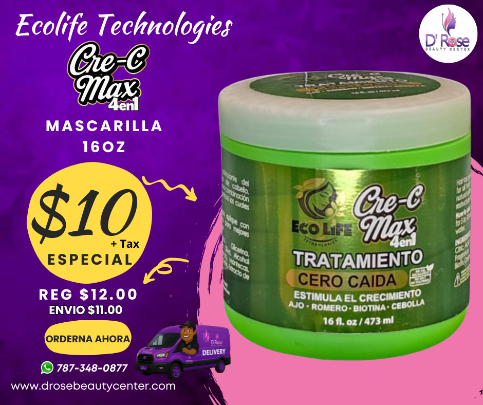 ECOLIFE TECHNOLOGIES – Cre-C Max 4 en 1 Mascarilla Capilar 16oz (Cero Caída)