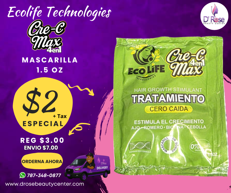 🌿 ECOLIFE TECHNOLOGIES Cre-C Max 4 en 1 Mascarilla Capilar | 1.5 oz (Cero Caída – Estimula el Crecimiento)
