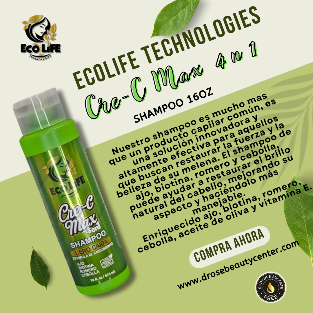 🌿 ECOLIFE TECHNOLOGIES Cre-C Max 4 en 1 – Kit Mantenimiento Capilar 5 Piezas