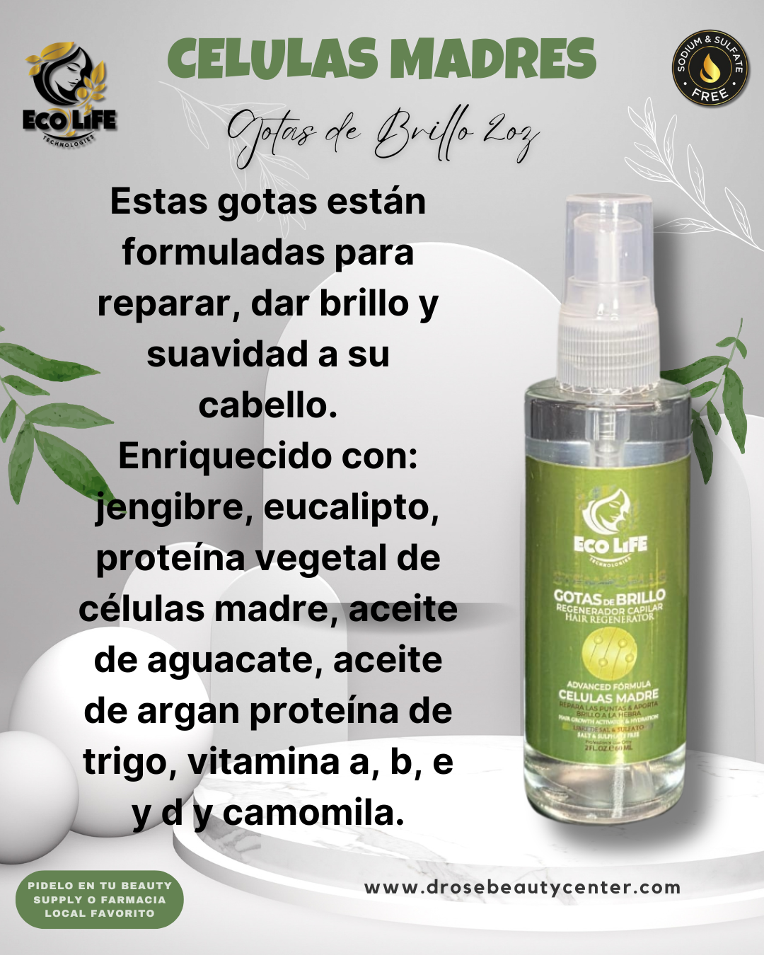 💚 ECOLIFE TECHNOLOGIES – GOTAS DE BRILLO CON CÉLULAS MADRE 2oz