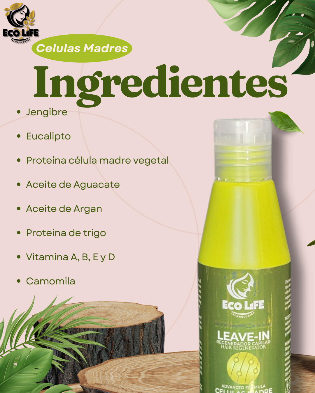 💚 ECOLIFE TECHNOLOGIES – CÉLULAS MADRE LEAVE-IN 4oz