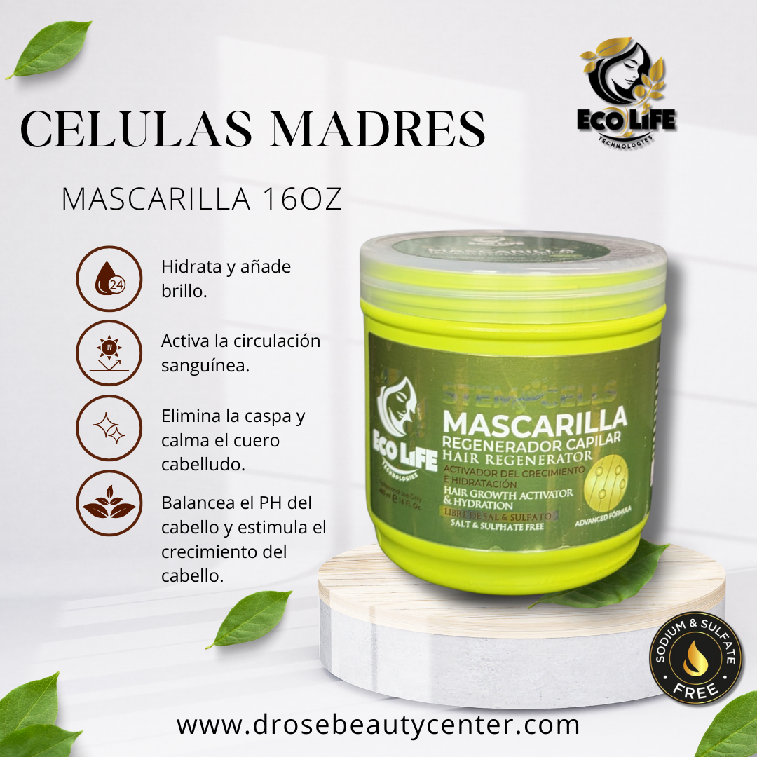 💚 ECOLIFE TECHNOLOGIES – MASCARILLA CAPILAR REGENERADORA CON CÉLULAS MADRE 16oz