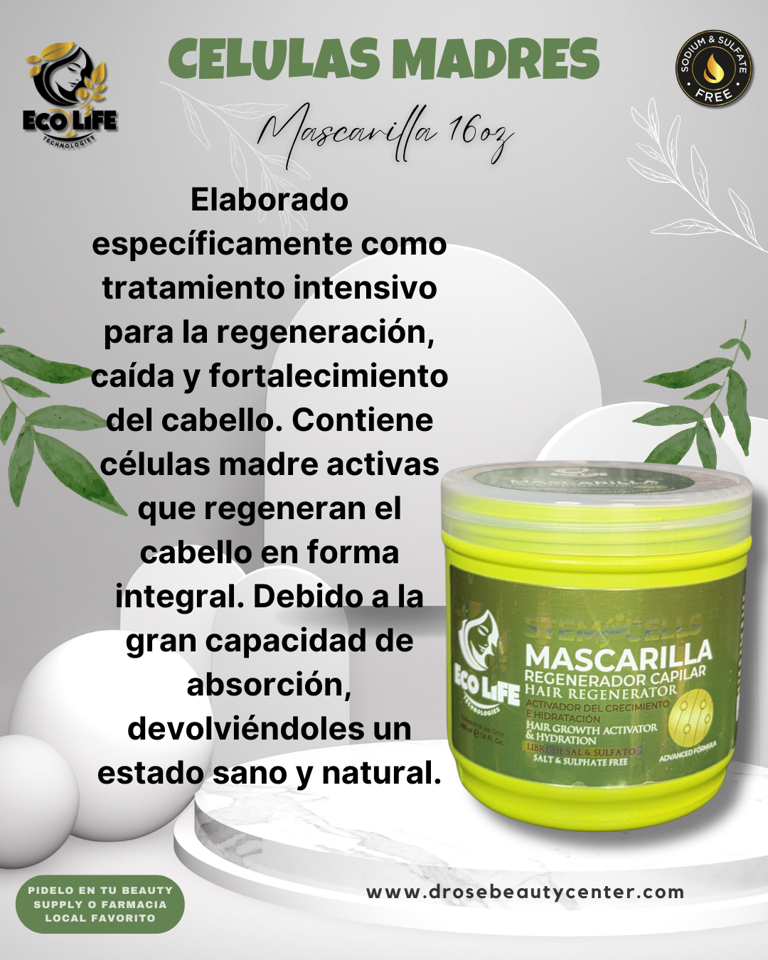 💚 ECOLIFE TECHNOLOGIES – MASCARILLA CAPILAR REGENERADORA CON CÉLULAS MADRE 16oz
