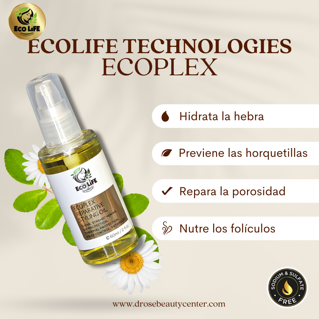 ⭐ ECOPLEX Gotas de Brillo Reparadoras 2oz | Aceite 6 en 1: Brillo, Frizz Control y Protección Térmica
