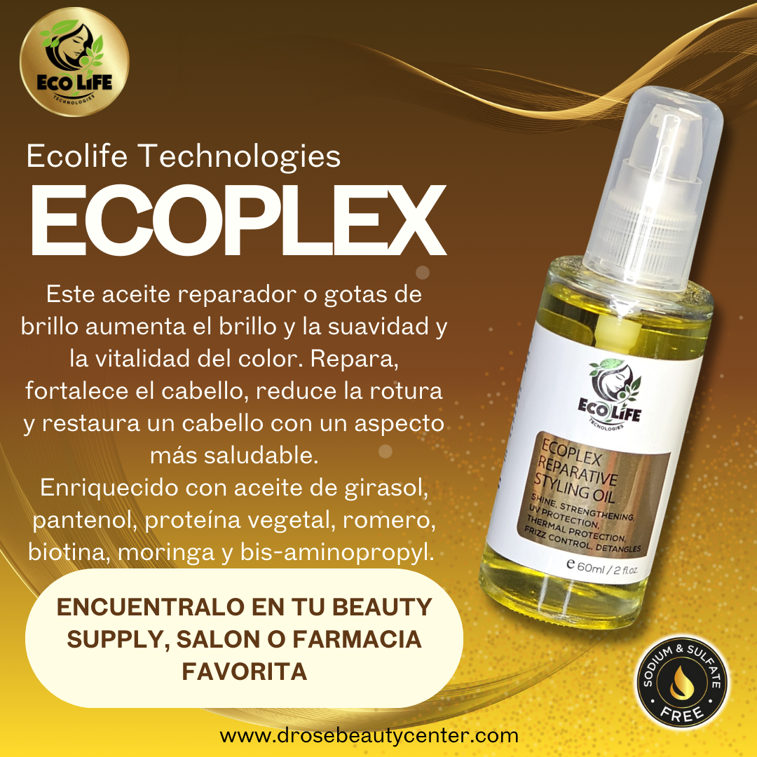 ⭐ ECOPLEX Gotas de Brillo Reparadoras 2oz | Aceite 6 en 1: Brillo, Frizz Control y Protección Térmica