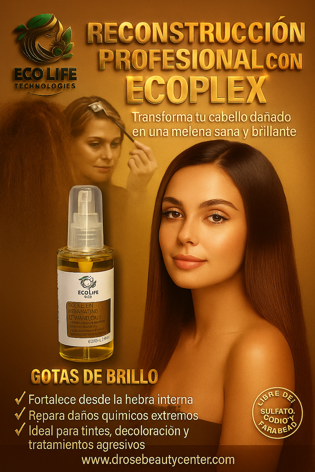 ⭐ ECOPLEX Gotas de Brillo Reparadoras 2oz | Aceite 6 en 1: Brillo, Frizz Control y Protección Térmica