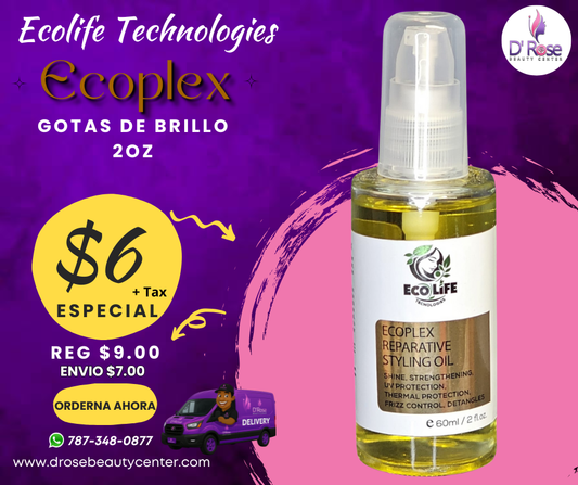 ⭐ ECOPLEX Gotas de Brillo Reparadoras 2oz | Aceite 6 en 1: Brillo, Frizz Control y Protección Térmica
