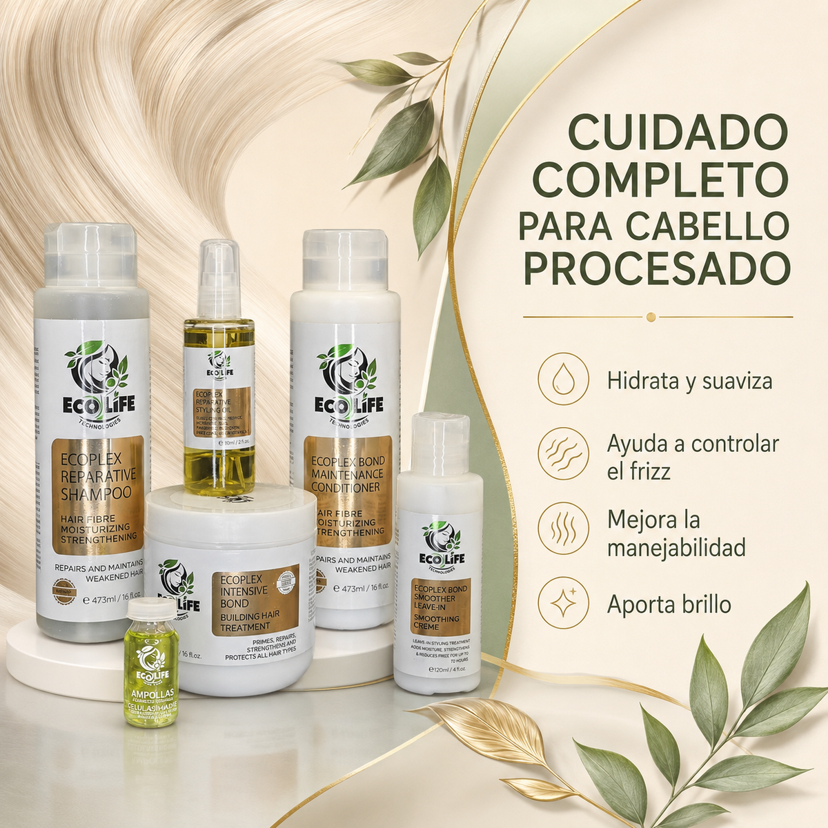 ECOLIFE ECOPLEX Kit de Mantenimiento Capilar 5PC + Ampolla Gratis