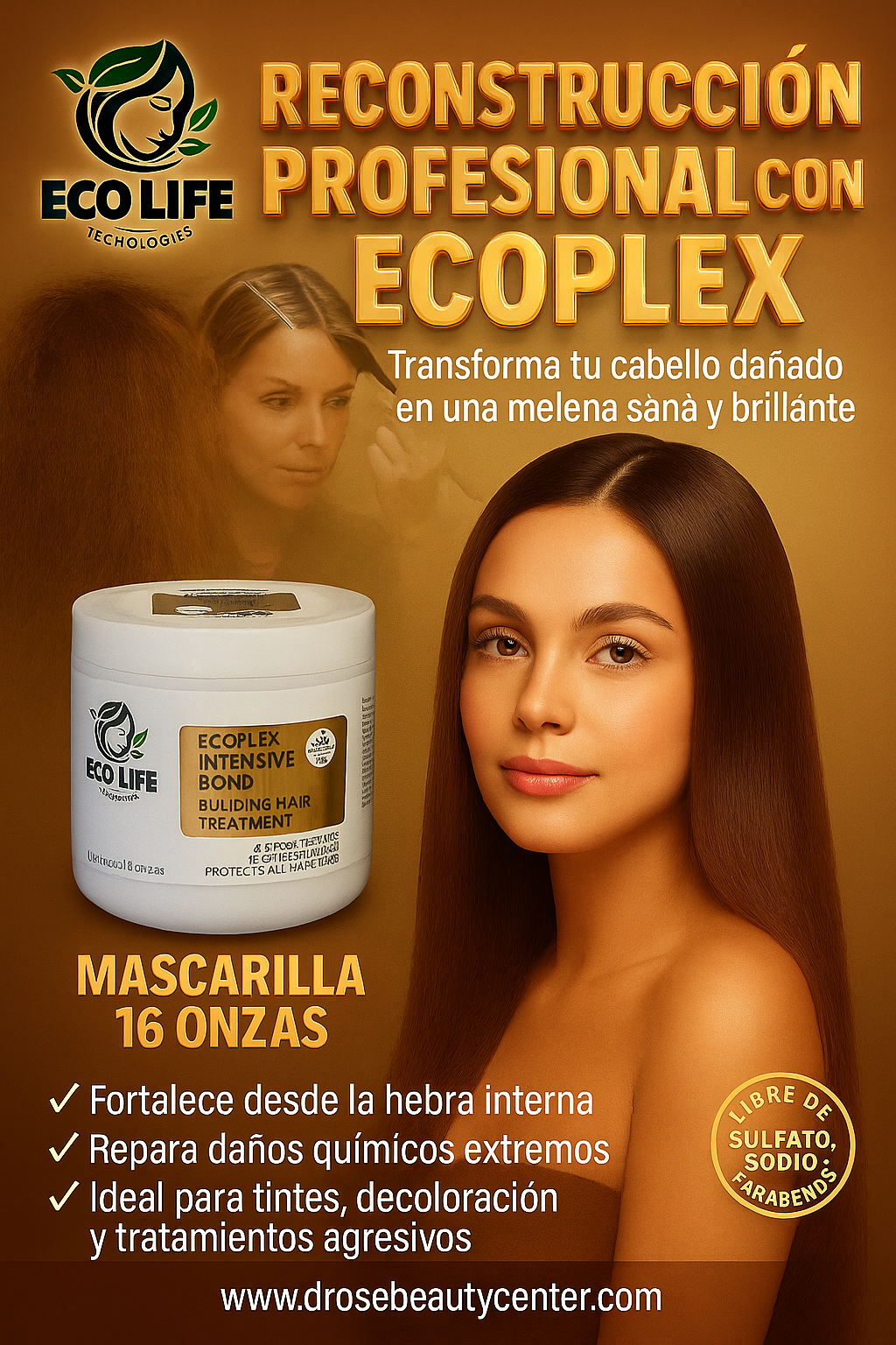 Ecolife Technologies - ECOPLEX Intensive Bond Mascarilla Reconstructora 16oz | Hidratación y Reparación Profunda