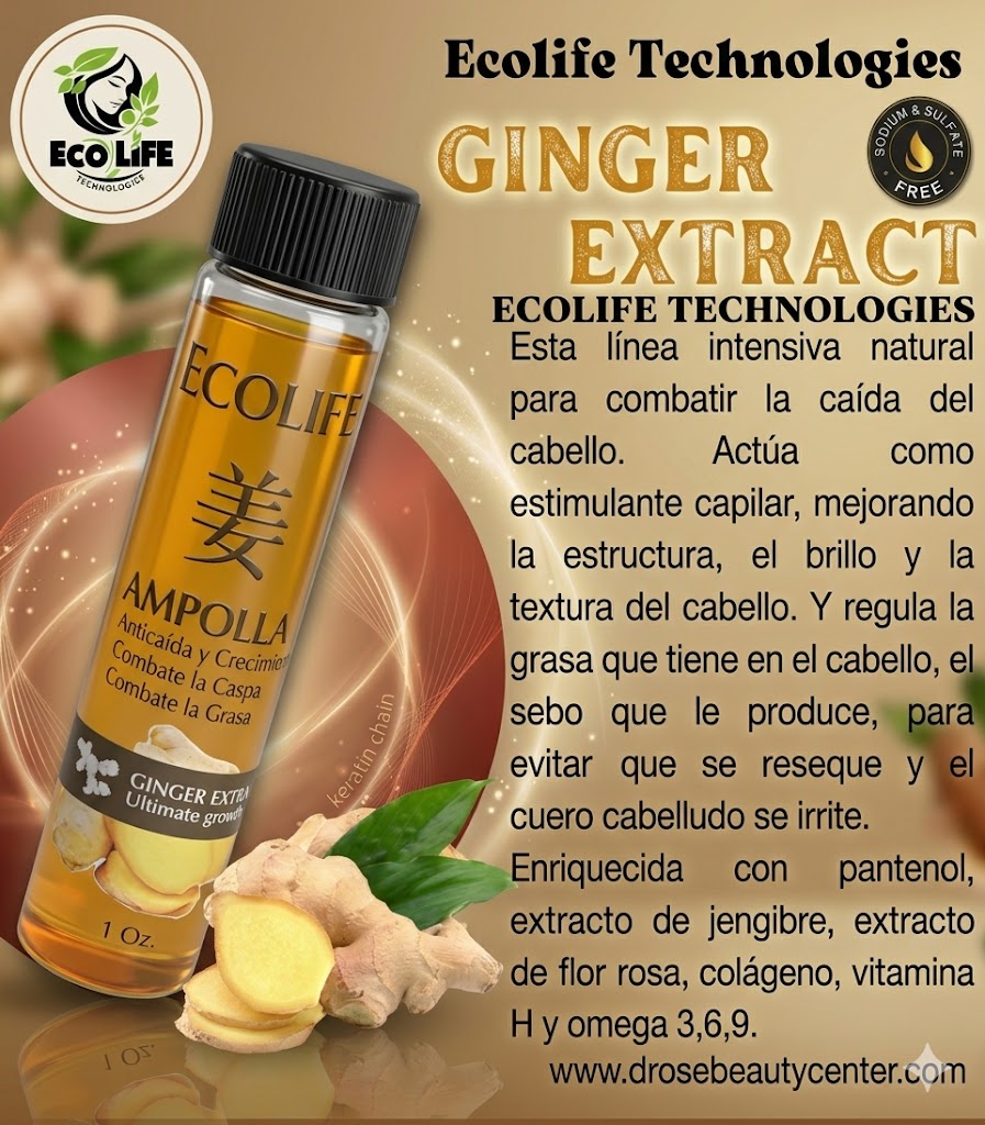 🌿🔥 AMPOLLA ANTICAÍDA ECOLIFE GINGER EXTRACT 1oz – CRECIMIENTO ACELERADO + FORTALECIMIENTO DESDE LA RAÍZ 💆‍♀️✨