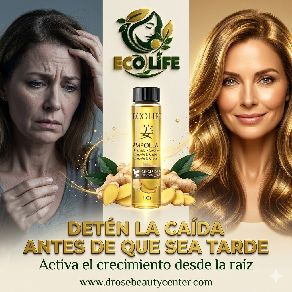 🌿🔥 AMPOLLA ANTICAÍDA ECOLIFE GINGER EXTRACT 1oz – CRECIMIENTO ACELERADO + FORTALECIMIENTO DESDE LA RAÍZ 💆‍♀️✨
