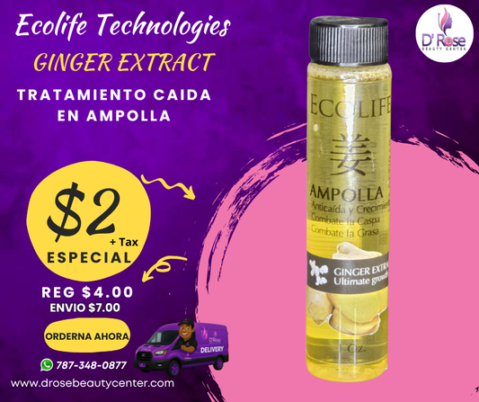 🌿 ECOLIFE TECHNOLOGIES – GINGER EXTRACT ⭐ Tratamiento Intensivo Anticaída en Ampolla – 1oz