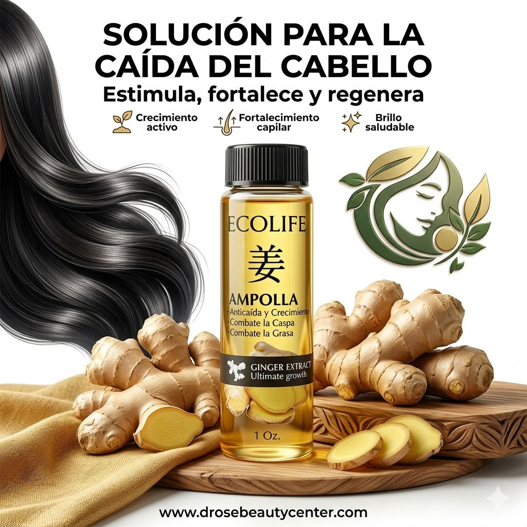 🌿🔥 AMPOLLA ANTICAÍDA ECOLIFE GINGER EXTRACT 1oz – CRECIMIENTO ACELERADO + FORTALECIMIENTO DESDE LA RAÍZ 💆‍♀️✨