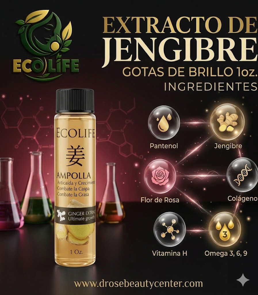 🌿🔥 AMPOLLA ANTICAÍDA ECOLIFE GINGER EXTRACT 1oz – CRECIMIENTO ACELERADO + FORTALECIMIENTO DESDE LA RAÍZ 💆‍♀️✨