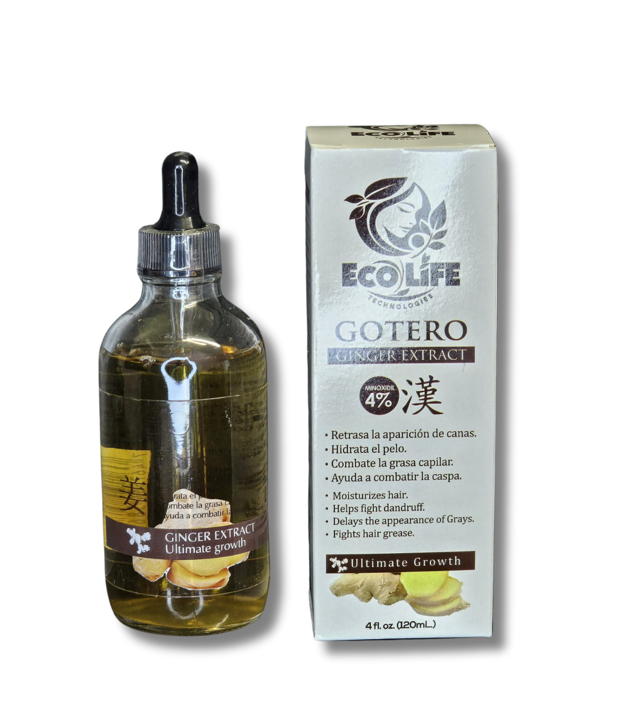 ECOLIFE TECHNOLOGIES – GINGER EXTRACT Gotero Anti-Caída 4oz • ETGEGA4