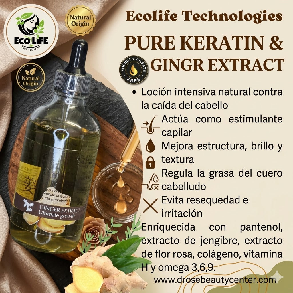 🌿🔥 GOTERO ANTICAÍDA ECOLIFE GINGER EXTRACT 4oz – CRECIMIENTO ACELERADO + FORTALECIMIENTO INTENSIVO 💆‍♀️✨