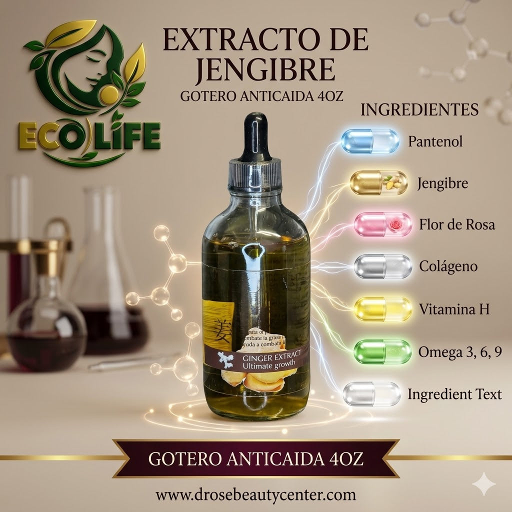 🌿🔥 GOTERO ANTICAÍDA ECOLIFE GINGER EXTRACT 4oz – CRECIMIENTO ACELERADO + FORTALECIMIENTO INTENSIVO 💆‍♀️✨