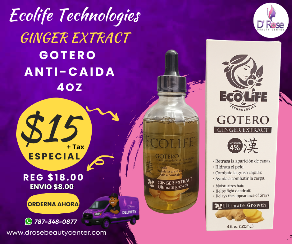 ECOLIFE TECHNOLOGIES – GINGER EXTRACT Gotero Anti-Caída 4oz • ETGEGA4