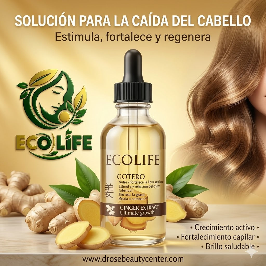 🌿🔥 GOTERO ANTICAÍDA ECOLIFE GINGER EXTRACT 4oz – CRECIMIENTO ACELERADO + FORTALECIMIENTO INTENSIVO 💆‍♀️✨