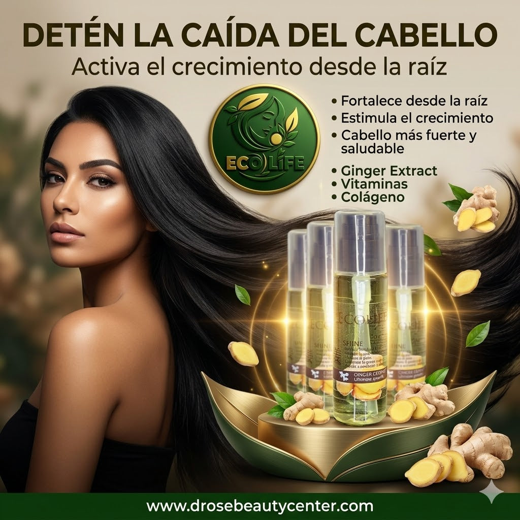 ✨🌿 GOTA DE BRILLO ECOLIFE GINGER EXTRACT 1oz – BRILLO INTENSO + ANTI-FRIZZ + REPARACIÓN INMEDIATA 💆‍♀️🔥