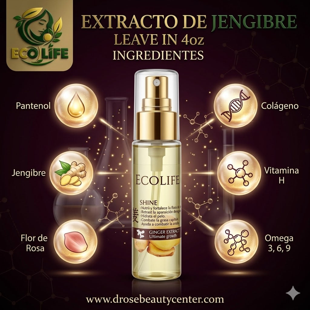 ✨🌿 GOTA DE BRILLO ECOLIFE GINGER EXTRACT 1oz – BRILLO INTENSO + ANTI-FRIZZ + REPARACIÓN INMEDIATA 💆‍♀️🔥
