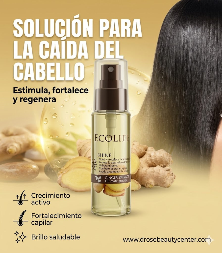 ✨🌿 GOTA DE BRILLO ECOLIFE GINGER EXTRACT 1oz – BRILLO INTENSO + ANTI-FRIZZ + REPARACIÓN INMEDIATA 💆‍♀️🔥
