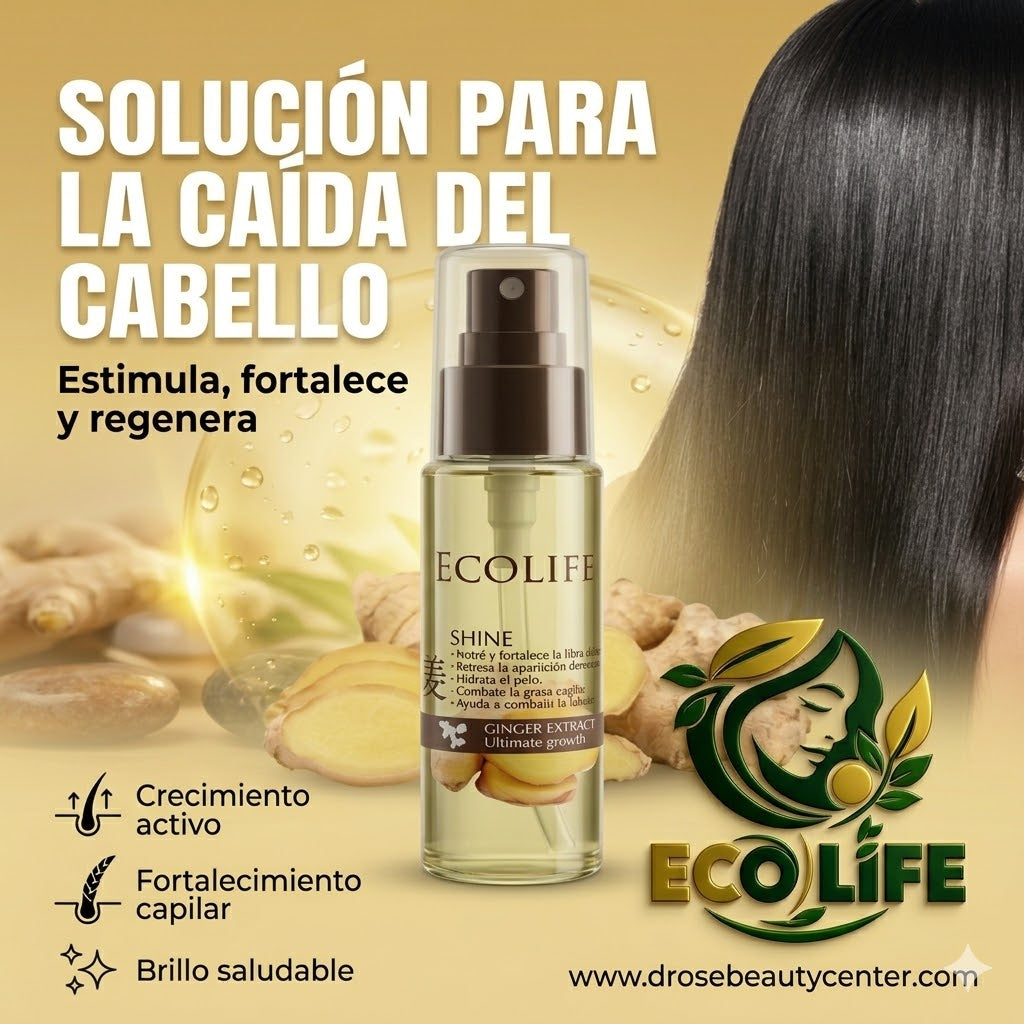 ✨🌿 GOTA DE BRILLO ECOLIFE GINGER EXTRACT 1oz – BRILLO INTENSO + ANTI-FRIZZ + REPARACIÓN INMEDIATA 💆‍♀️🔥