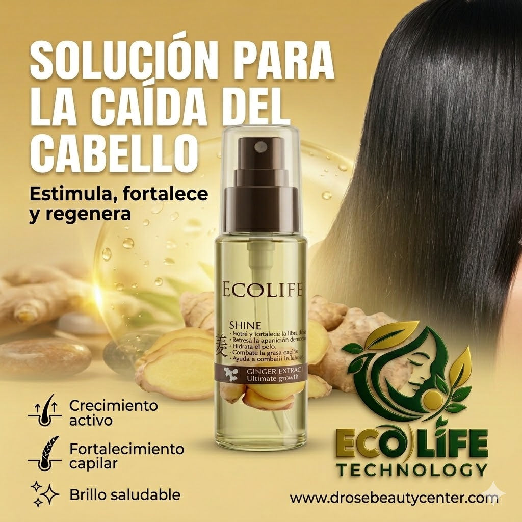 ✨🌿 GOTA DE BRILLO ECOLIFE GINGER EXTRACT 1oz – BRILLO INTENSO + ANTI-FRIZZ + REPARACIÓN INMEDIATA 💆‍♀️🔥