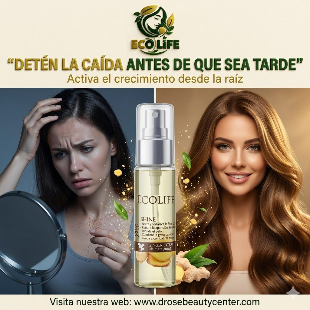 ✨🌿 GOTA DE BRILLO ECOLIFE GINGER EXTRACT 1oz – BRILLO INTENSO + ANTI-FRIZZ + REPARACIÓN INMEDIATA 💆‍♀️🔥