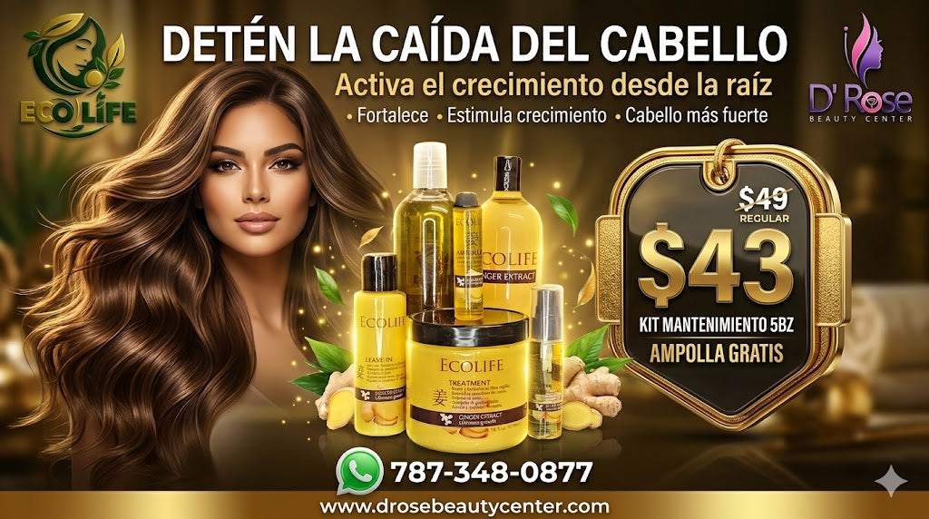✨🔥 KIT ANTICAÍDA ECOLIFE GINGER EXTRACT 5PC + AMPOLLA GRATIS 🌿💆‍♀️