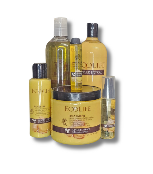 ✨🔥 KIT ANTICAÍDA ECOLIFE GINGER EXTRACT 5PC + AMPOLLA GRATIS 🌿💆‍♀️