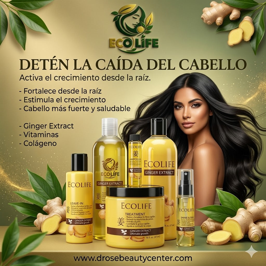 ✨🔥 KIT ANTICAÍDA ECOLIFE GINGER EXTRACT 5PC + AMPOLLA GRATIS 🌿💆‍♀️
