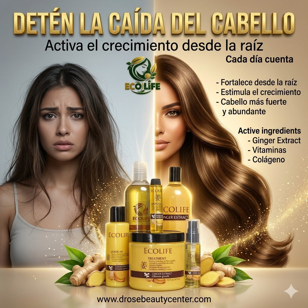 ✨🔥 KIT ANTICAÍDA ECOLIFE GINGER EXTRACT 5PC + AMPOLLA GRATIS 🌿💆‍♀️