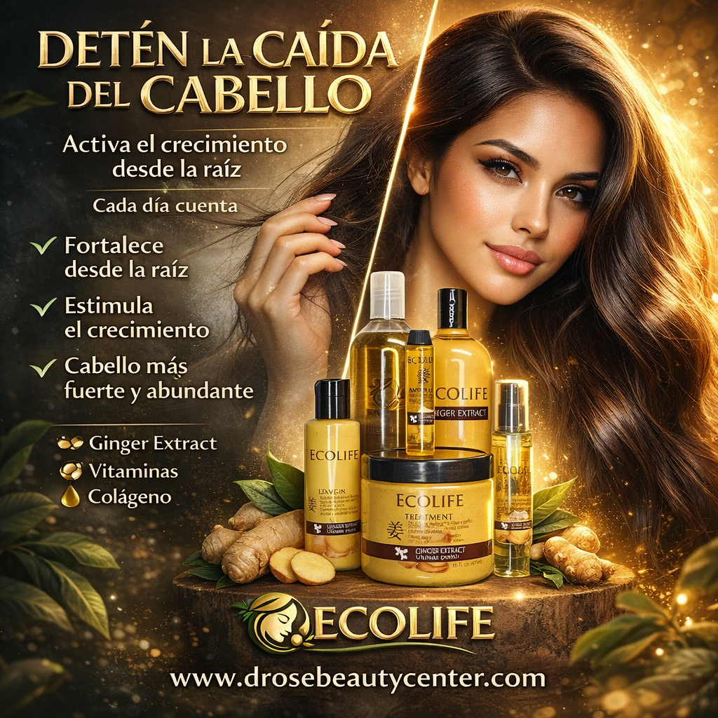✨🔥 KIT ANTICAÍDA ECOLIFE GINGER EXTRACT 5PC + AMPOLLA GRATIS 🌿💆‍♀️