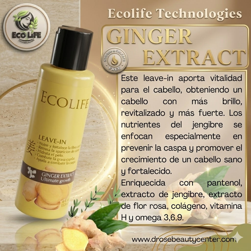 🌿✨ LEAVE-IN ANTICAÍDA ECOLIFE GINGER EXTRACT 4oz – HIDRATACIÓN + CRECIMIENTO + PROTECCIÓN CAPILAR 💆‍♀️🔥