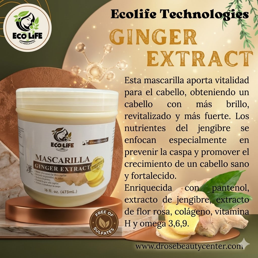 🌿✨ MASCARILLA ANTICAÍDA ECOLIFE GINGER EXTRACT 16oz – HIDRATACIÓN INTENSIVA + CRECIMIENTO + REPARACIÓN PROFUNDA 💆‍♀️🔥