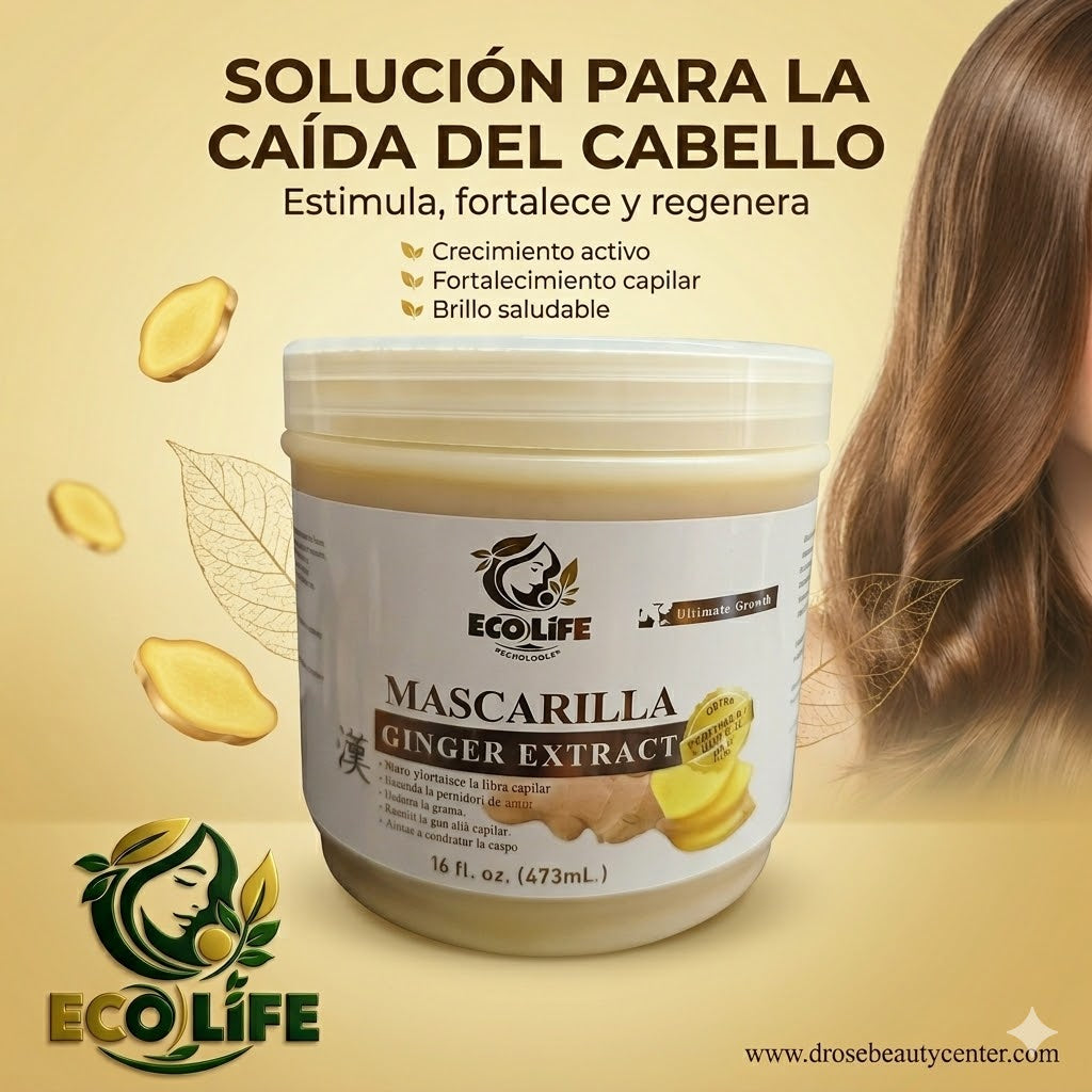 🌿✨ MASCARILLA ANTICAÍDA ECOLIFE GINGER EXTRACT 16oz – HIDRATACIÓN INTENSIVA + CRECIMIENTO + REPARACIÓN PROFUNDA 💆‍♀️🔥