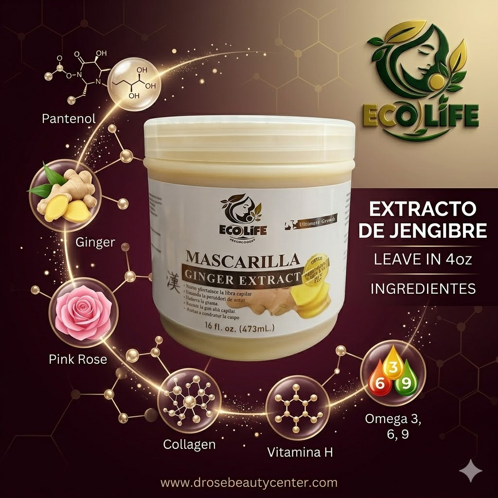 🌿✨ MASCARILLA ANTICAÍDA ECOLIFE GINGER EXTRACT 16oz – HIDRATACIÓN INTENSIVA + CRECIMIENTO + REPARACIÓN PROFUNDA 💆‍♀️🔥