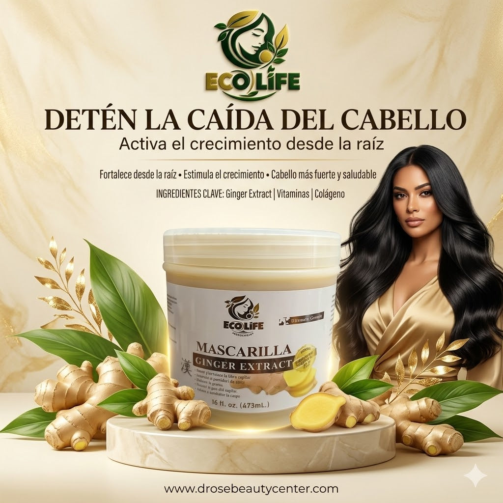 🌿✨ MASCARILLA ANTICAÍDA ECOLIFE GINGER EXTRACT 16oz – HIDRATACIÓN INTENSIVA + CRECIMIENTO + REPARACIÓN PROFUNDA 💆‍♀️🔥
