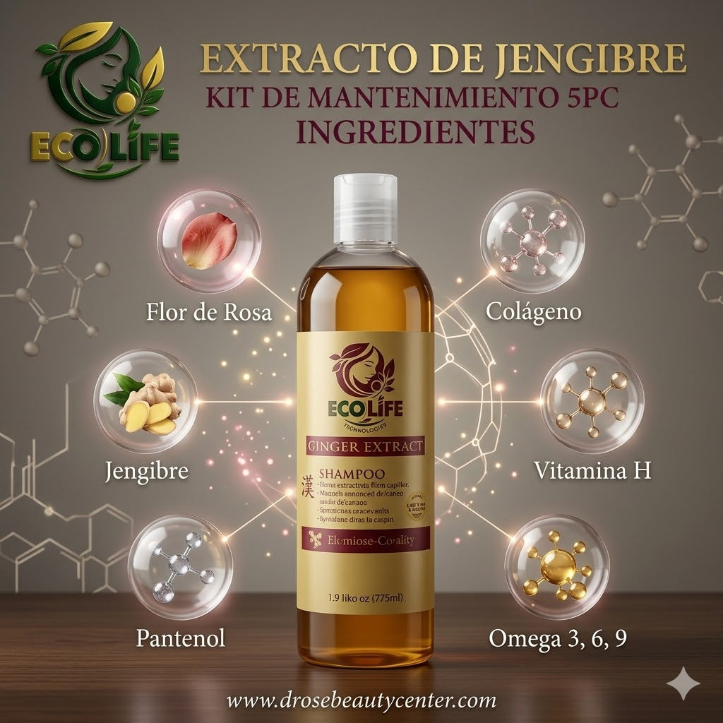 🌿🔥 SHAMPOO ANTICAÍDA ECOLIFE GINGER EXTRACT 16oz – CRECIMIENTO + LIMPIEZA PROFUNDA 💆‍♀️✨