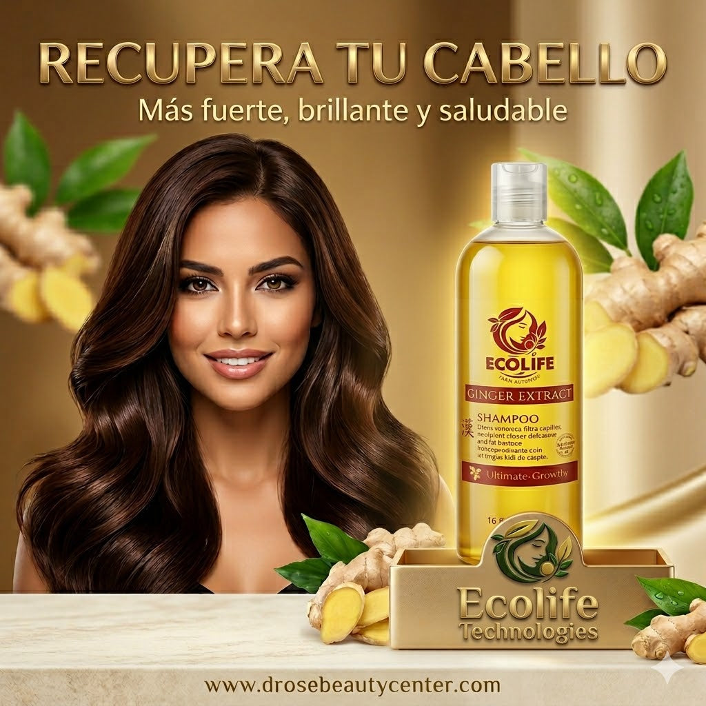 🌿🔥 SHAMPOO ANTICAÍDA ECOLIFE GINGER EXTRACT 16oz – CRECIMIENTO + LIMPIEZA PROFUNDA 💆‍♀️✨