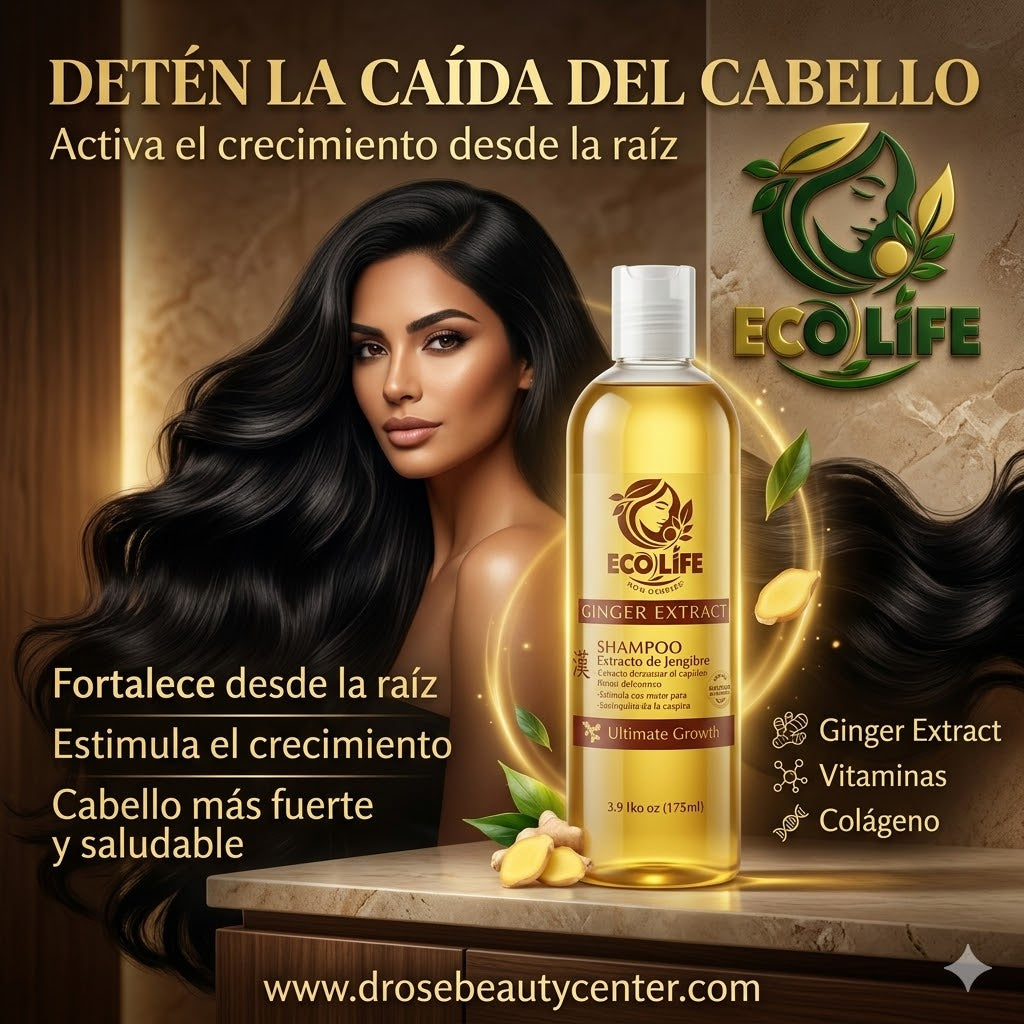 🌿🔥 SHAMPOO ANTICAÍDA ECOLIFE GINGER EXTRACT 16oz – CRECIMIENTO + LIMPIEZA PROFUNDA 💆‍♀️✨