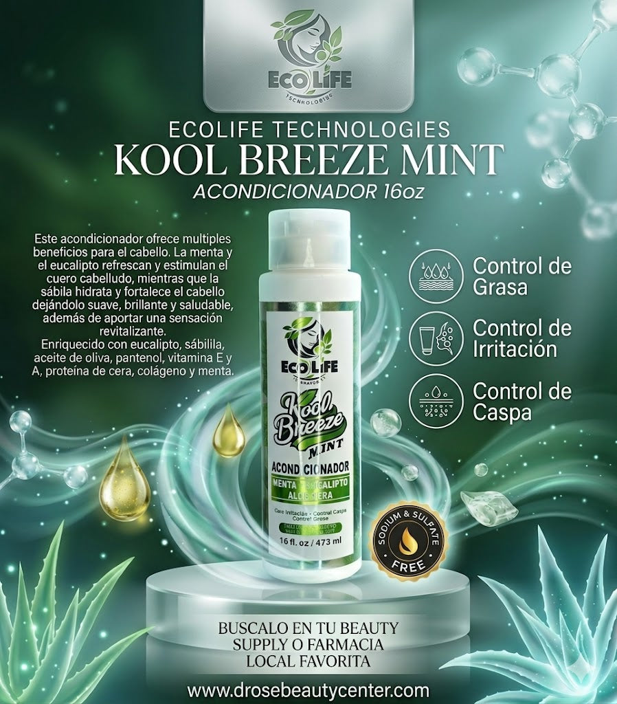 ECOLIFE TECHNOLOGIES Kool Breeze Mint Acondicionador 16oz / 473ml – Menta, Eucalipto y Aloe Vera